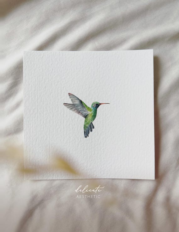 Small Watercolor Hummingbird - Miniature Art Print - Print from my Original Watercolor | DelicateAesthetic