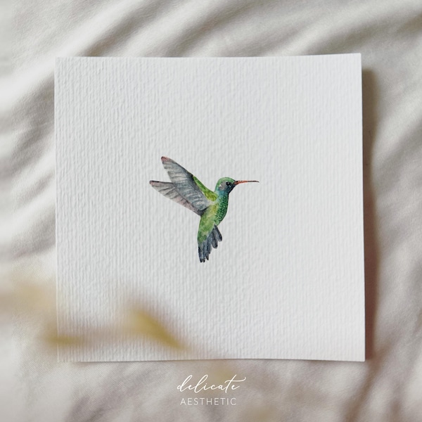 Small Watercolor Hummingbird - Miniature Art Print - Print from my Original Watercolor | DelicateAesthetic