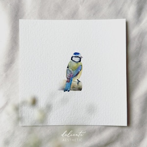 Fröhliche Blaumeise - Miniatur Kunstdruck - Druck nach meinem Original Aquarell | DelicateAesthetic