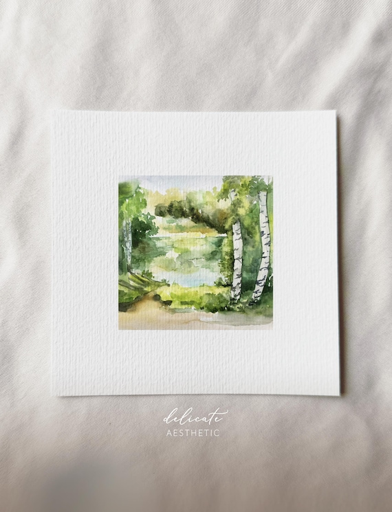 A green fairytale: Birch forest landscape | Miniature art print | Print after my original watercolor painting | DelicateAesthetic