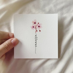 Watercolor Cherry Blossoms, Personalized Miniature Art Print, Birth Month March Gift Birthday Mother's Day Family | DelicateAesthetic