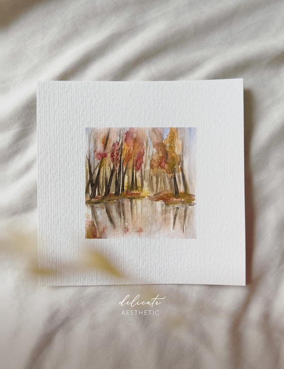 Golden Autumn: Watercolor Landscape - Miniature Art Print - Print from my Original Watercolor | DelicateAesthetic