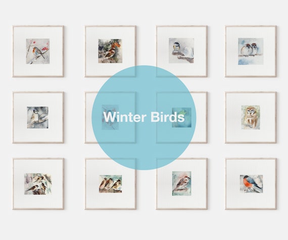Winter Birds - Miniature Art Prints from Original Watercolor Paintings | DelicateAesthetic