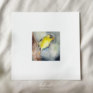 Fauvette citronnée - Impression d'art miniature - Impression d'après mon aquarelle originale | Esthétique délicate