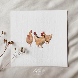 pollos | Impresión de arte en miniatura | Impresión según mi acuarela original | Delicada estética