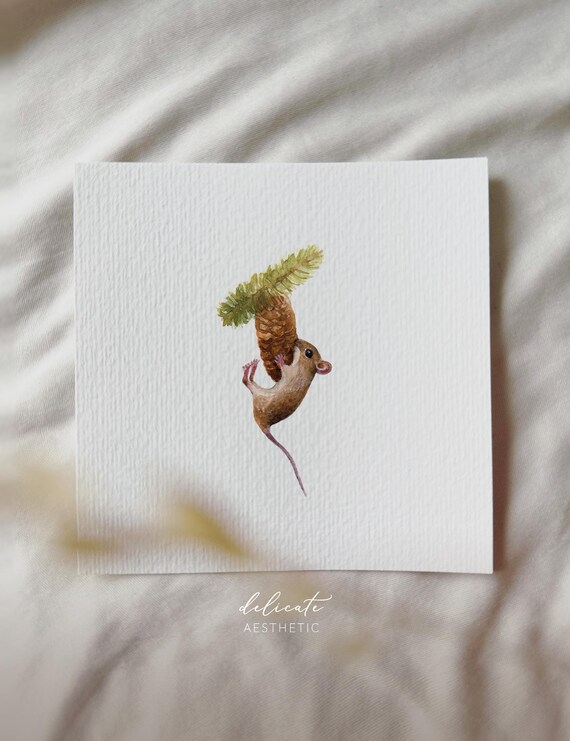 Little climbing artist: brave mouse - miniature art print - print after my original watercolor | DelicateAesthetic