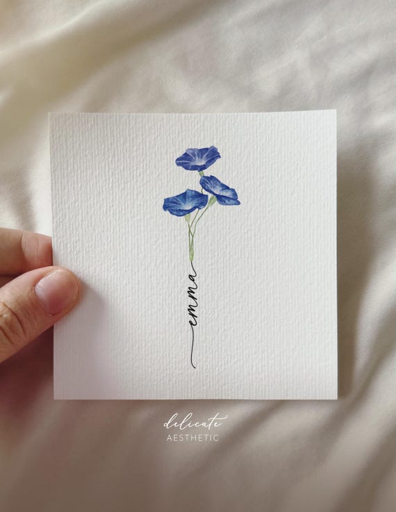 Sky-blue morning glory - Personalized miniature art print from an original watercolor painting - Birth month September - DelicateAesthetic