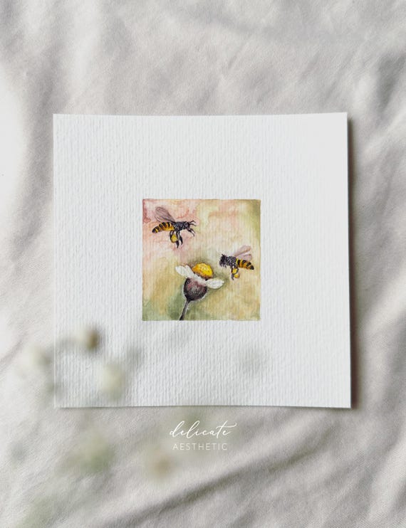 Honeybees - Miniature Art Print - Print from my original watercolor | DelicateAesthetic