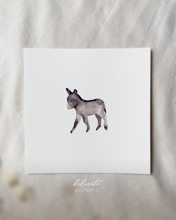 Watercolor donkey - miniature art print - print from my original watercolor | DelicateAesthetic