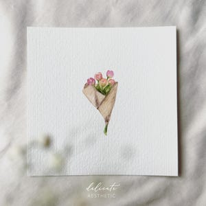 Romance floral: delicadas peônias em um buquê | Impressão artística em miniatura | Impressão a partir da minha aquarela original | Estética Delicada