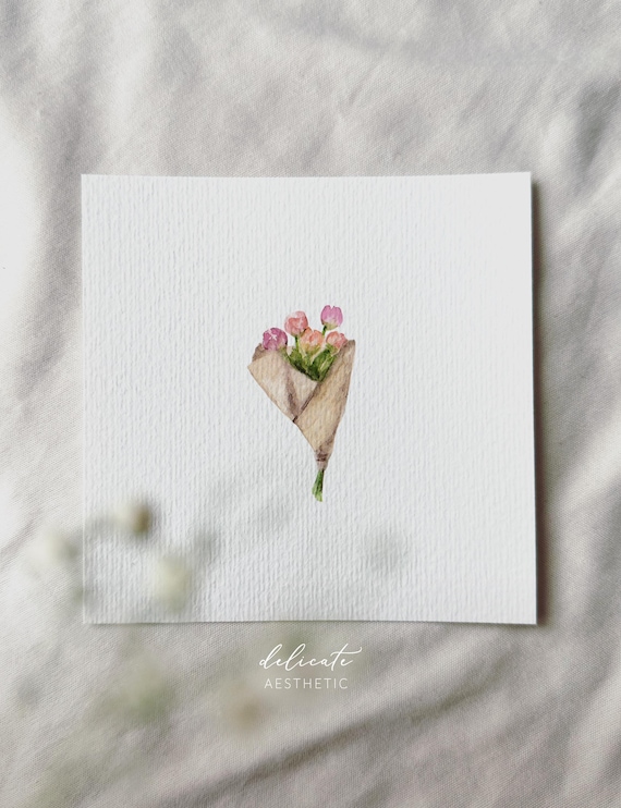 Flower romance: delicate peonies in a bouquet | Miniature art print | Print after my original watercolor | DelicateAesthetic