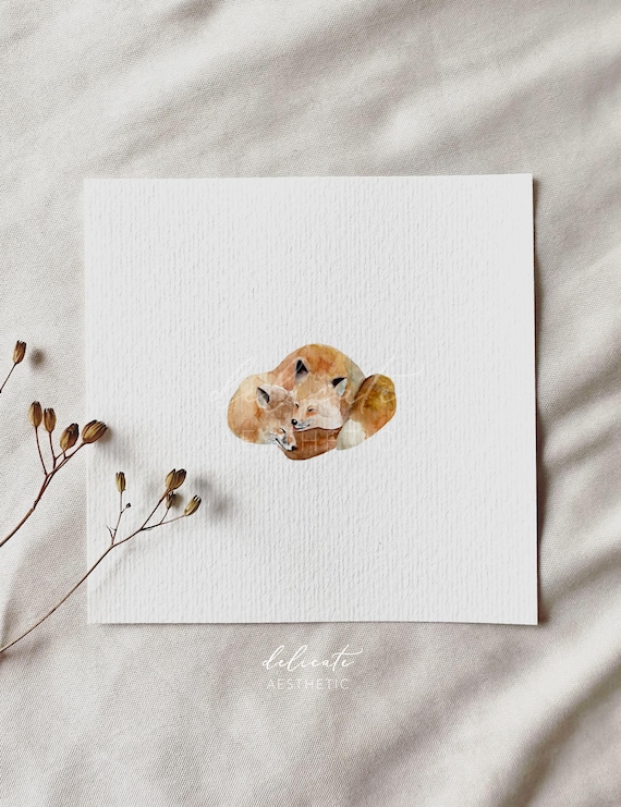 Love Melody of Nature: The Love of Two Foxes - Miniature Art Print - Print from my Original Watercolor | DelicateAesthetic