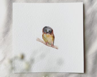 Owl - Miniature Art Print - Print from my original watercolor | DelicateAesthetic