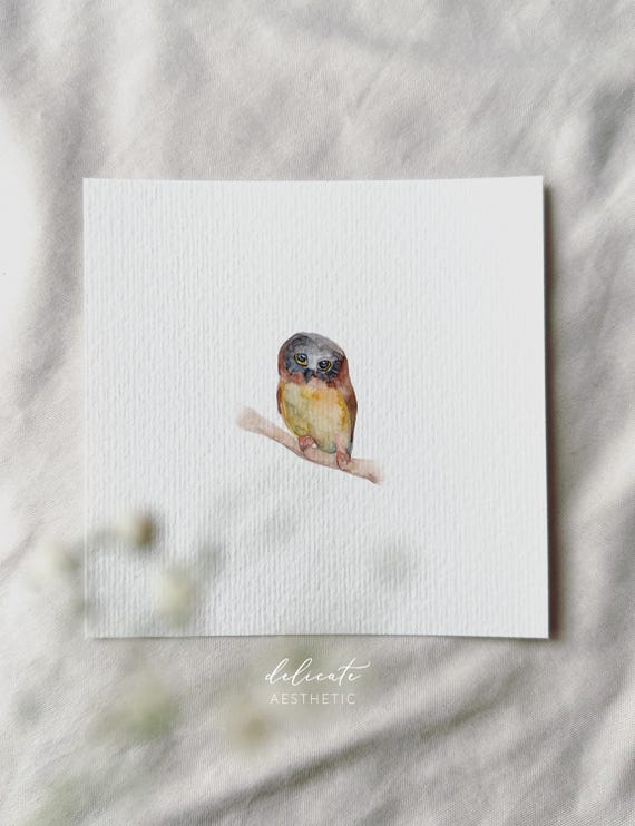 Owl - Miniature Art Print - Print from my original watercolor | DelicateAesthetic