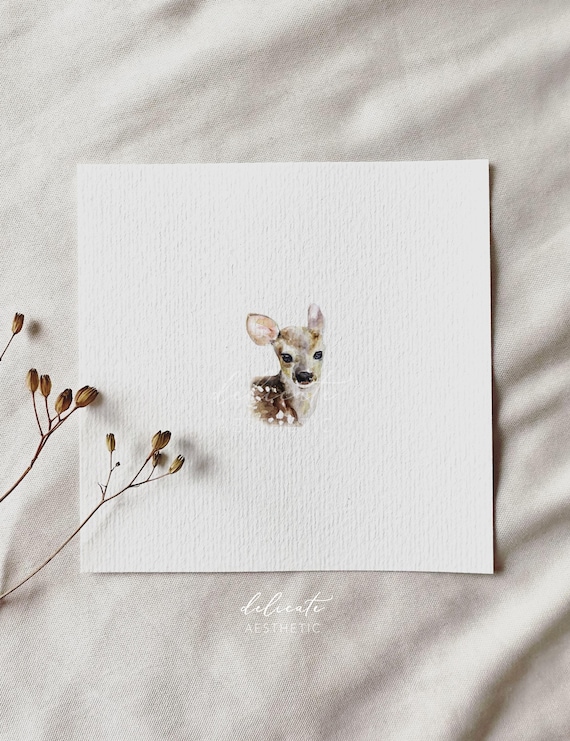 Fawn | Miniature art print | Print from my original watercolor | DelicateAesthetic