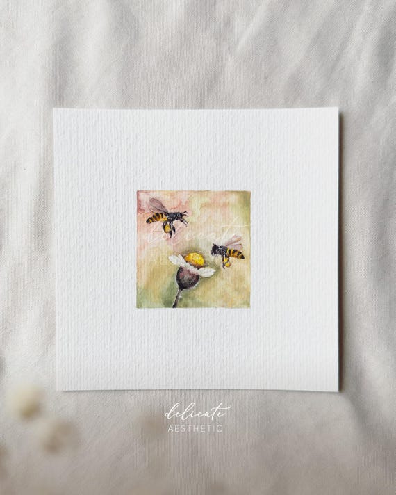 Honeybees - Miniature Art Print - Print from my original watercolor | DelicateAesthetic