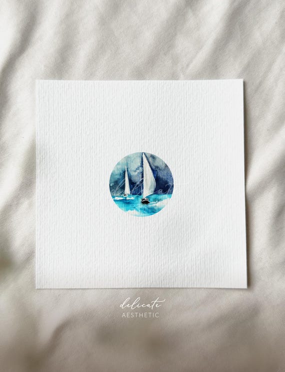 Sailing ships | Miniature art print | Print from my original watercolor | DelicateAesthetic