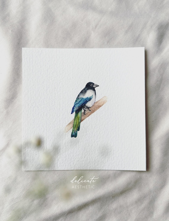 Magpie - Miniature Art Print - Print after my original watercolor | DelicateAesthetic