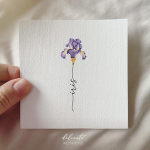 アイリス - 私のオリジナルの水彩画に基づいたパーソナライズされたミニチュアアートプリント - 誕生月 2 月 - DelicateAesthetic