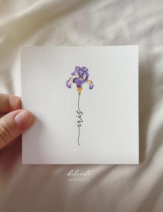 Iris - Personalized miniature art print based on my original watercolor painting - Birth month February - DelicateAesthetic