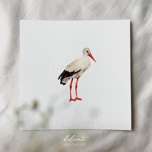 Cicogna orgogliosa - Stampa artistica in miniatura - Stampa basata sul mio acquerello originale | Estetica delicata