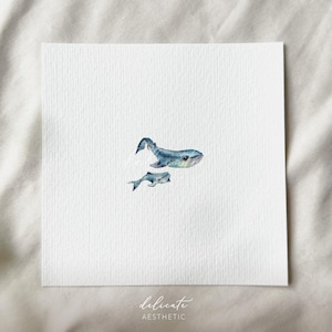 Walvissen - Miniatuur kunstdruk van originele aquarel | DelicateAesthetic