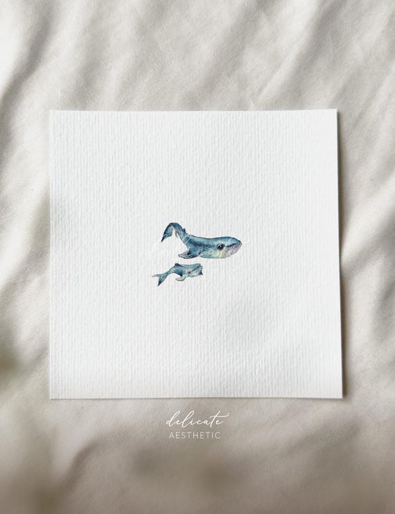 Whales - Miniature Art Print from Original Watercolor | DelicateAesthetic