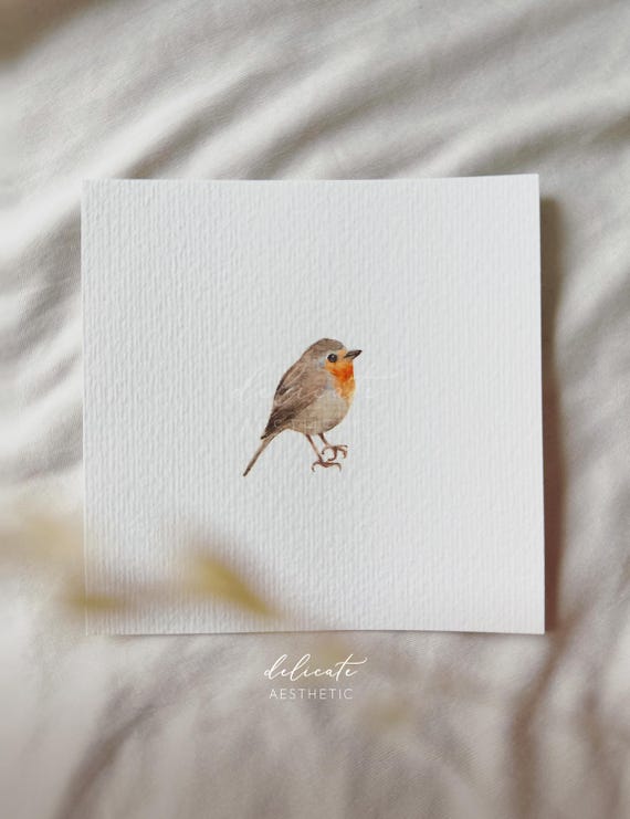 Happy Garden Visit: Robin - Miniature Art Print - Print from my Original Watercolor | DelicateAesthetic