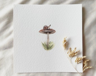 Kleine Schnecke im Wald - Miniatur Aquarell Kunstdruck von Original