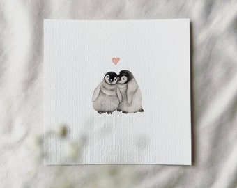 Penguin Love in Antarctica - miniature art print based on my original watercolor