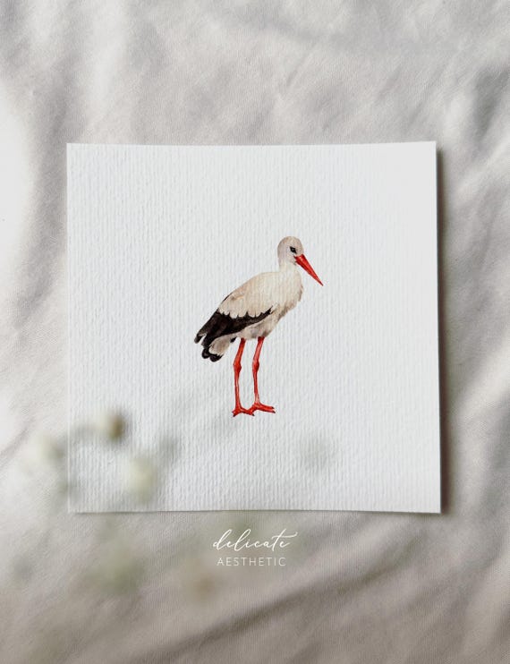 Proud Stork - Miniature Art Print - Print after my original watercolor | DelicateAesthetic