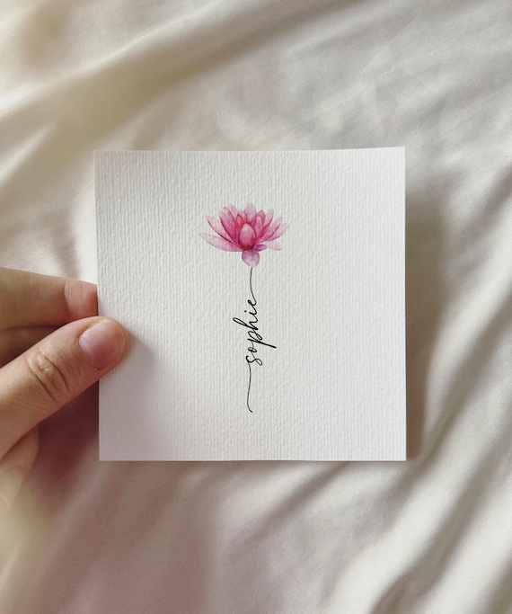 Watercolor Water Lily, Personalized Miniature Art Print, Birth Month July, Gift Birthday Mother's Day Valentine's Day Christmas