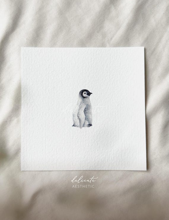 Frosty Paws: Penguin's Promenade | Miniature Art Print | Print from my Original Watercolor | DelicateAesthetic