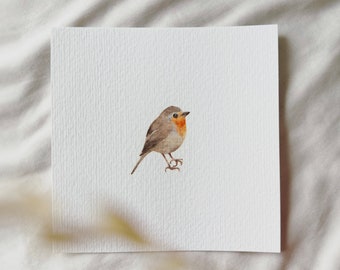 Feliz visita al jardín: Robin - impresión de arte en miniatura basada en mi acuarela original