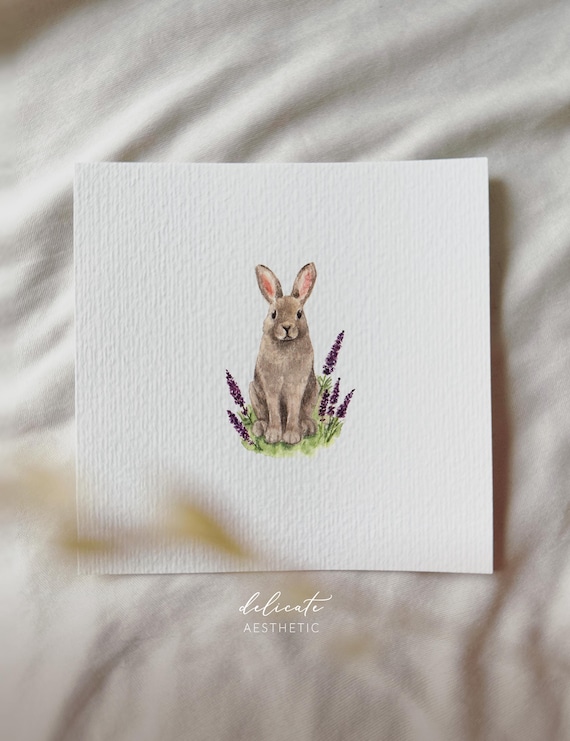 Lavender Dreamer: The Rabbit - Miniature Art Print - Print after my Original Watercolor - DelicateAesthetic