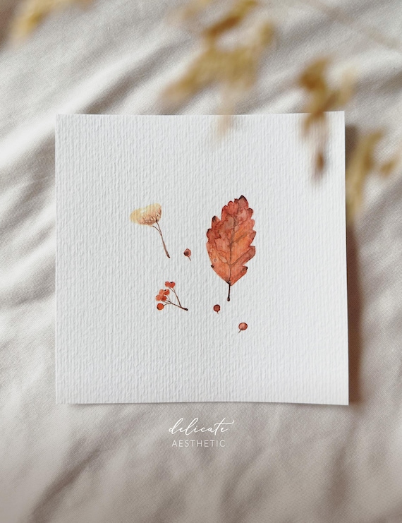 Autumn leaves | Miniature art print | Print after my original watercolor | DelicateAesthetic
