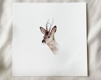 Deer - Miniature Art Print - Print from my Original Watercolor | DelicateAesthetic
