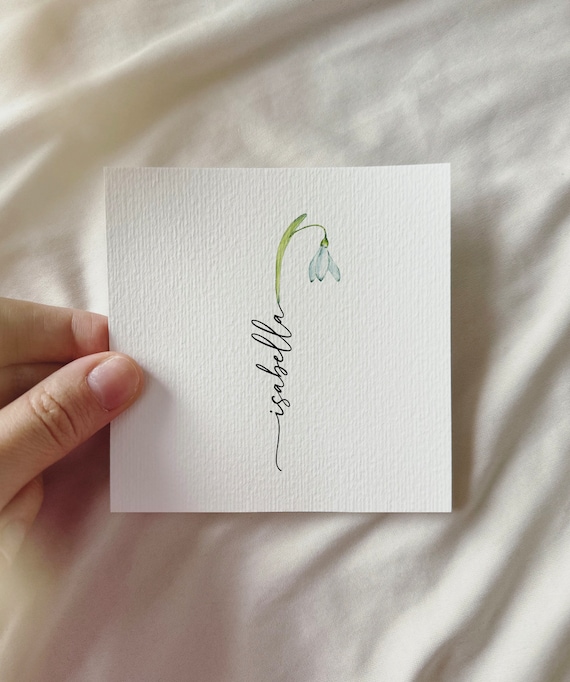 Watercolor Snowdrops, Personalized Miniature Art Print, Birth Month January, Gift Birthday Mother's Day Family Christmas