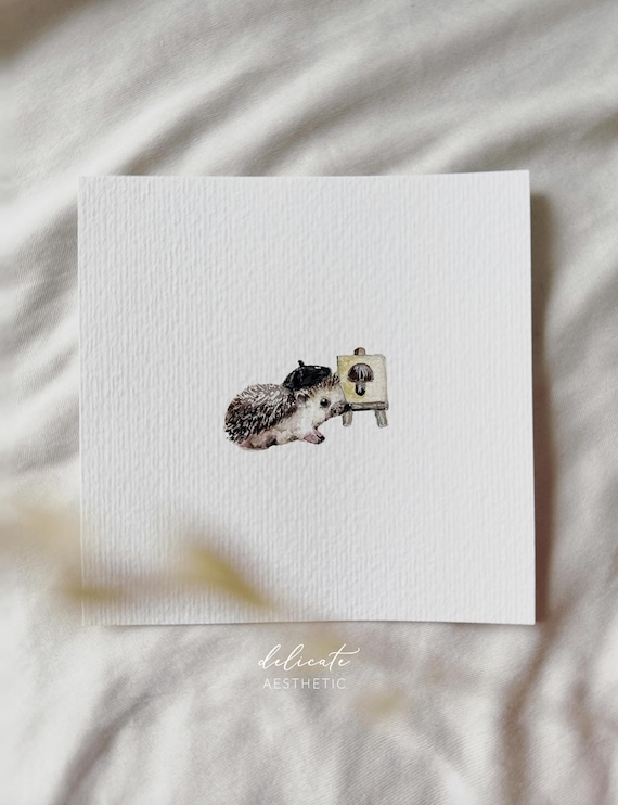 Little Artist: Hedgehog - Miniature Art Print - Print from my Original Watercolor | DelicateAesthetic