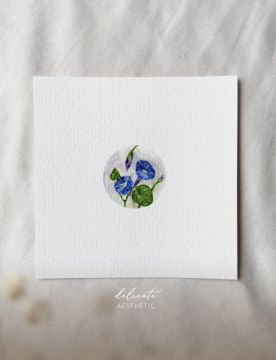 Sky-blue morning glory - miniature art print - print from my original watercolor | DelicateAesthetic