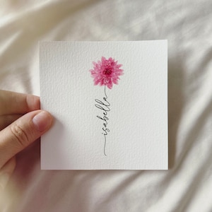 Crisantemo de acuarela, impresión artística en miniatura personalizada, regalo del mes de nacimiento, noviembre, cumpleaños, día de la madre, familia, Navidad