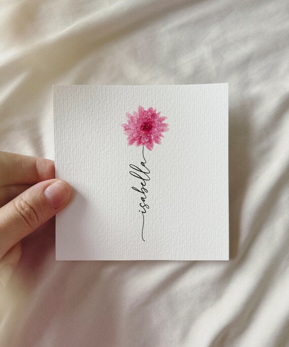 Watercolor Chrysanthemum, Personalized Miniature Art Print, Birth Month November Gift Birthday Mother's Day Family Christmas