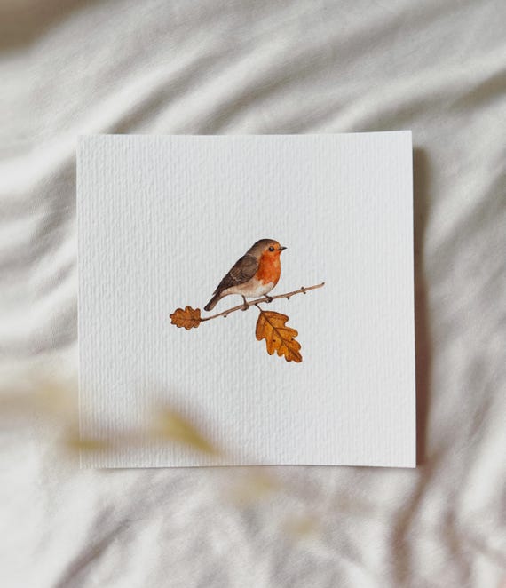 Robin in Autumn - Miniature Art Print - Print based on my original watercolor | DelicateAesthetic