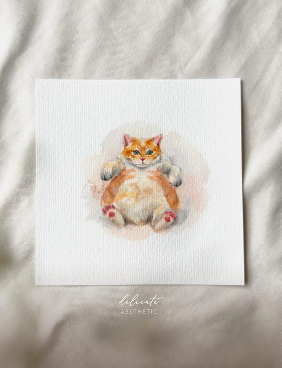 My dearest purring friend - cat - miniature art print - print based on my original watercolor | DelicateAesthetic