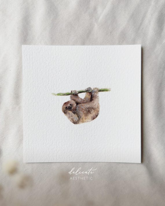 Happy Sloth - Miniature Art Print - Print from my Original Watercolor | DelicateAesthetic