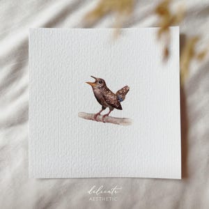 Concerto di cinguettio: scricciolo canterino - Stampa artistica in miniatura - Stampa basata sul mio acquerello originale | Estetica delicata