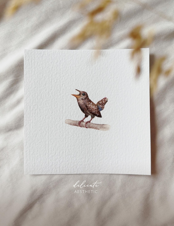 Chirping Concert: Singing Wren - Miniature Art Print - Print after my original watercolor | DelicateAesthetic