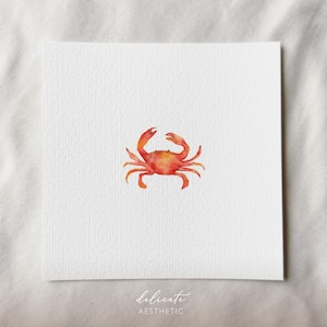 Buiten in het zand: Charmante krab - miniatuur kunstdruk - afdruk naar mijn originele aquarel | Delicate esthetiek