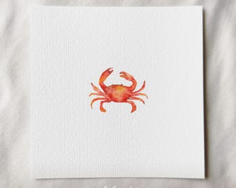 Out and about in the sand: Charming crab - miniature art print - print from my original watercolor | DelicateAesthetic