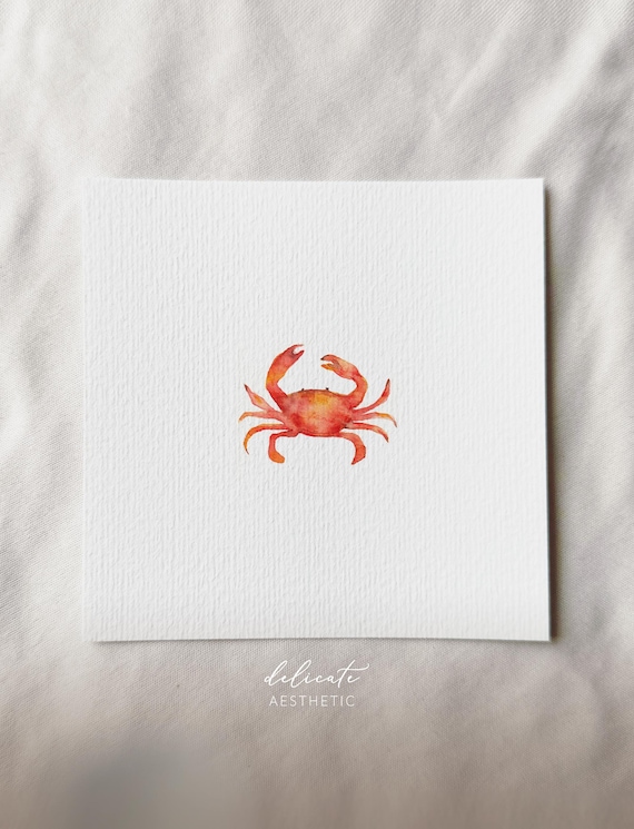 Out and about in the sand: Charming crab - miniature art print - print from my original watercolor | DelicateAesthetic